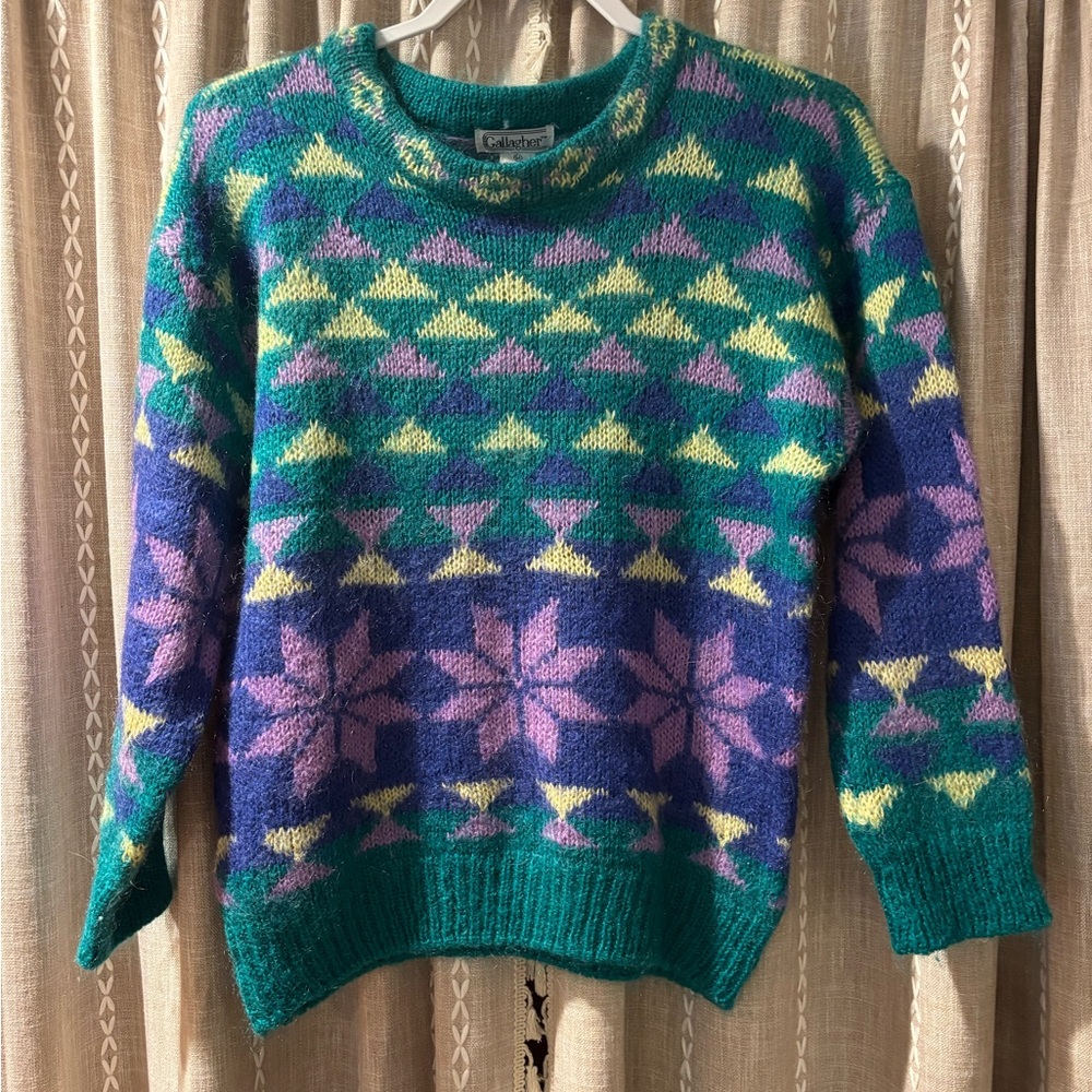 Colorful Geometric Pattern Sweater 50% Mohair 50% Acrylic